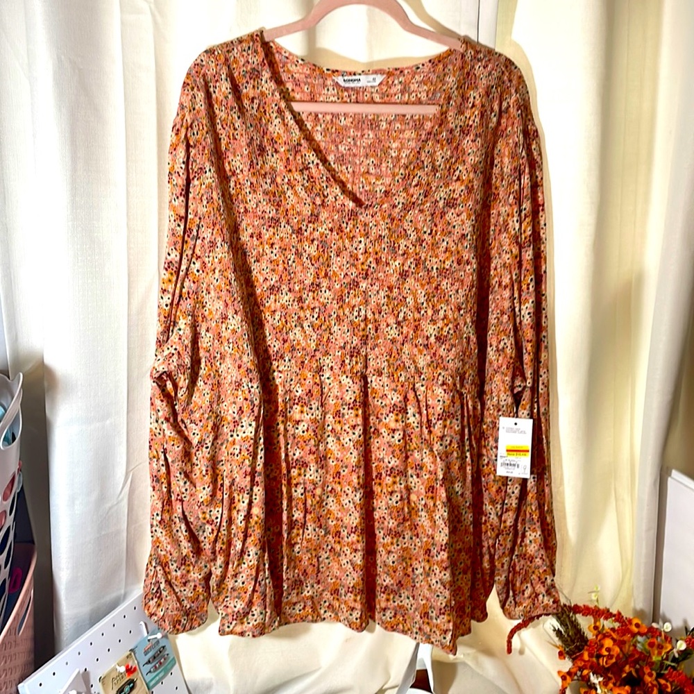 Sonoma SZ 4X Coral flowered LS Blouse